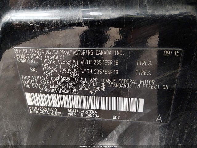 2015 Toyota Rav4 Limited მანქანა იყიდება აუქციონზე, vin: 2T3DFREV1FW392323, აუქციონის ნომერი: 46227310