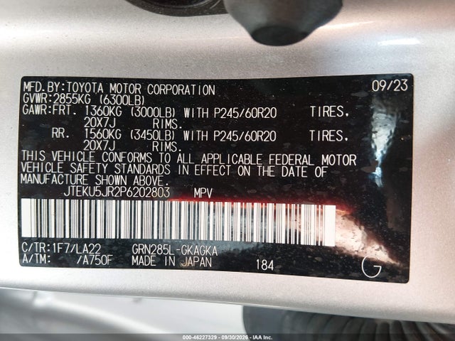 Продажа на аукционе авто 2023 Toyota 4runner Limited, vin: JTEKU5JR2P6202803, номер лота: 46227329
