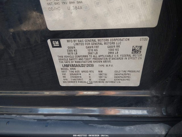 46227332 :رقم المزاد ، LRBFXBSA9LD212639 vin ، 2020 Buick Envision Fwd Preferred مزاد بيع