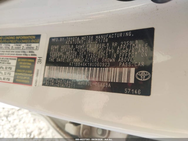 46227383 :رقم المزاد ، 4T1BB46K18U060923 vin ، 2008 Toyota Camry Hybrid مزاد بيع