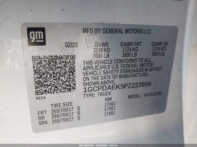 46227424 :رقم المزاد ، 1GCPDAEK5PZ223904 vin ، 2023 Chevrolet Silverado 1500 Work Truck مزاد بيع