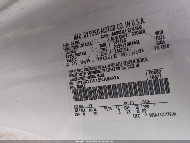 Продажа на аукционе авто 2002 Ford F-150 Lariat/xl/xlt, vin: 1FTRX17W12NA86976, номер лота: 46227429