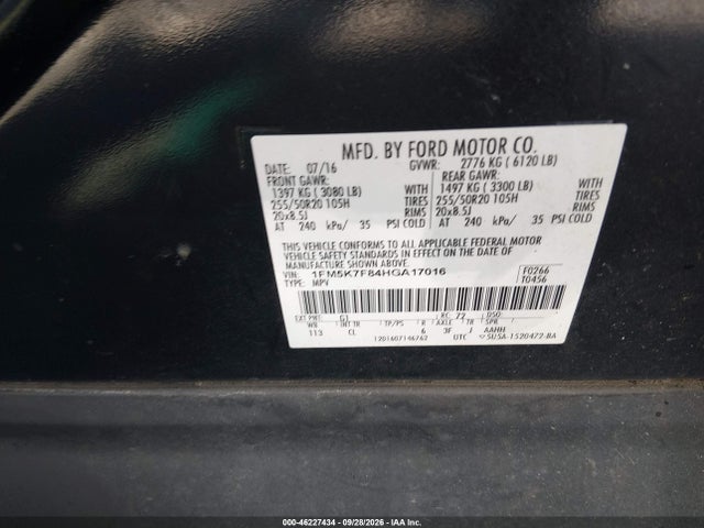 Продажа на аукционе авто 2017 Ford Explorer Limited, vin: 1FM5K7F84HGA17016, номер лота: 46227434