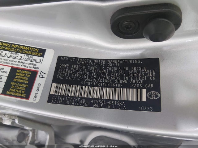 46227477 :رقم المزاد ، 4T1BF1FK4EU416487 vin ، 2014 Toyota Camry Se مزاد بيع