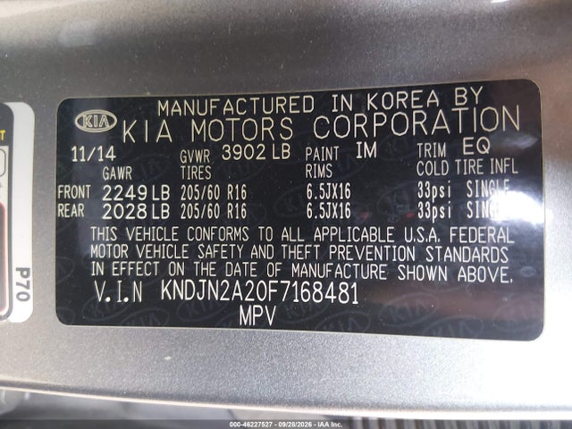 Aukcja sprzedaży 2015 Kia Soul, vin: KNDJN2A20F7168481, numer aukcji: 46227527