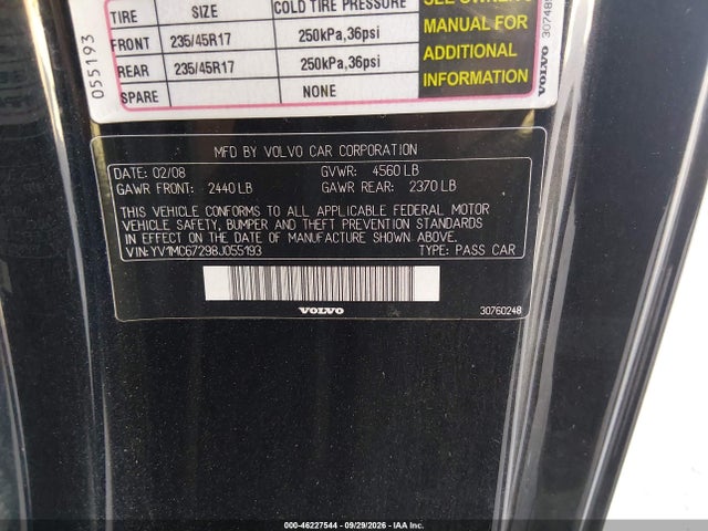 Продаж на аукціоні авто 2008 Volvo C70 T5, vin: YV1MC67298J055193, номер лоту: 46227544
