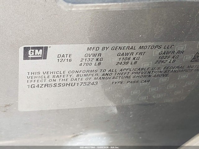 Продаж на аукціоні авто 2017 Buick Lacrosse Premium, vin: 1G4ZR5SS9HU175243, номер лоту: 46227564