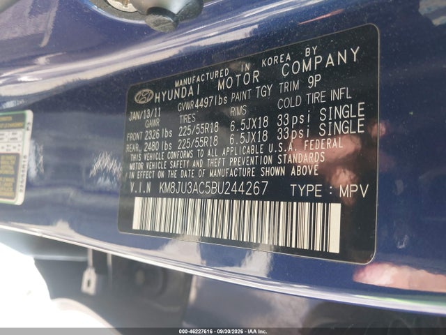 Продаж на аукціоні авто 2011 Hyundai Tucson Limited, vin: KM8JU3AC5BU244267, номер лоту: 46227616