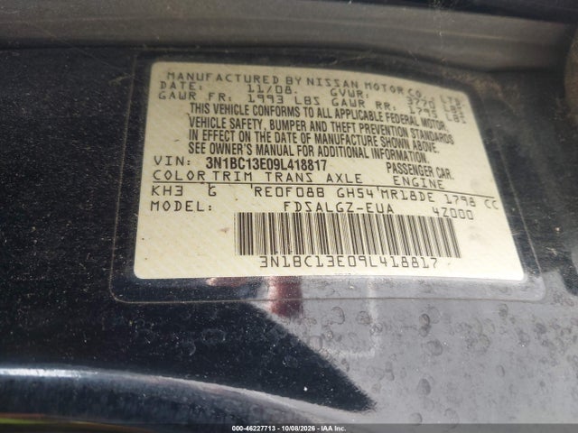Продажа на аукционе авто 2009 Nissan Versa 1.8sl, vin: 3N1BC13E09L418817, номер лота: 46227713