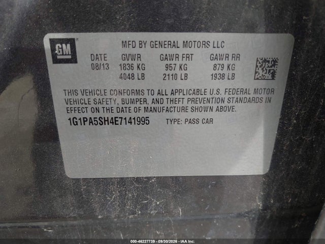 2014 Chevrolet Cruze Ls Auto მანქანა იყიდება აუქციონზე, vin: 1G1PA5SH4E7141995, აუქციონის ნომერი: 46227739