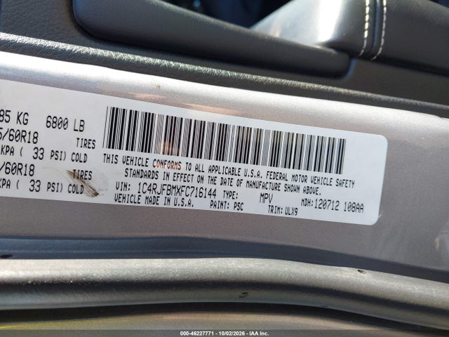 Продажа на аукционе авто 2015 Jeep Grand Cherokee Limited, vin: 1C4RJFBMXFC716144, номер лота: 46227771