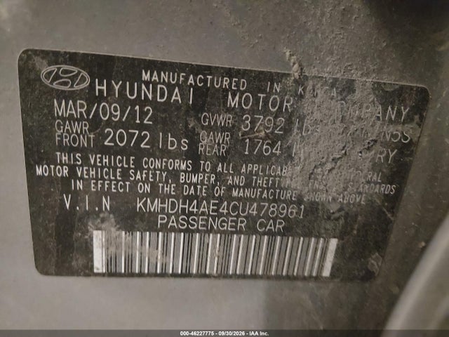 Продажа на аукционе авто 2012 Hyundai Elantra Limited (ulsan Plant), vin: KMHDH4AE4CU478961, номер лота: 46227775