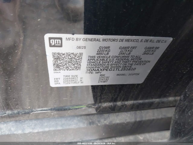 2026 Chevrolet Equinox Awd Lt მანქანა იყიდება აუქციონზე, vin: 3GNAXPEG1TL251610, აუქციონის ნომერი: 46227836