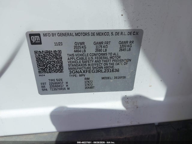 Aukcja sprzedaży 2024 Chevrolet Equinox Fwd 1fl, vin: 3GNAXFEG3RL231636, numer aukcji: 46227851