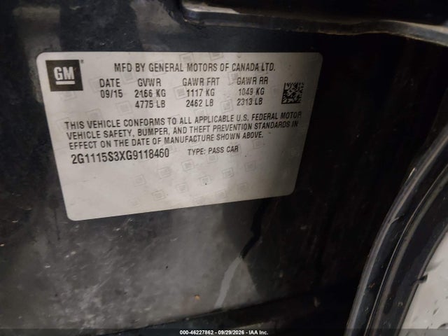 2016 Chevrolet Impala 2lt მანქანა იყიდება აუქციონზე, vin: 2G1115S3XG9118460, აუქციონის ნომერი: 46227862