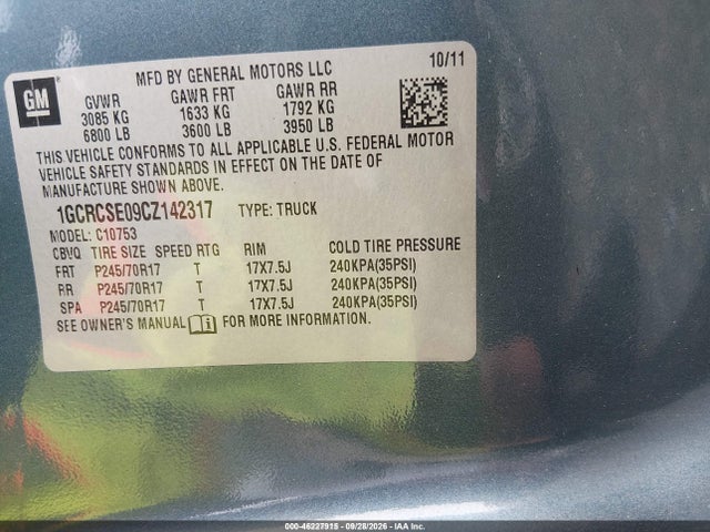 Продаж на аукціоні авто 2012 Chevrolet Silverado 1500 Lt, vin: 1GCRCSE09CZ142317, номер лоту: 46227915