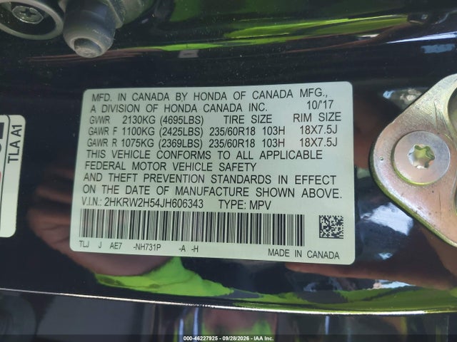 46227925 :رقم المزاد ، 2HKRW2H54JH606343 vin ، 2018 Honda Cr-v Ex مزاد بيع