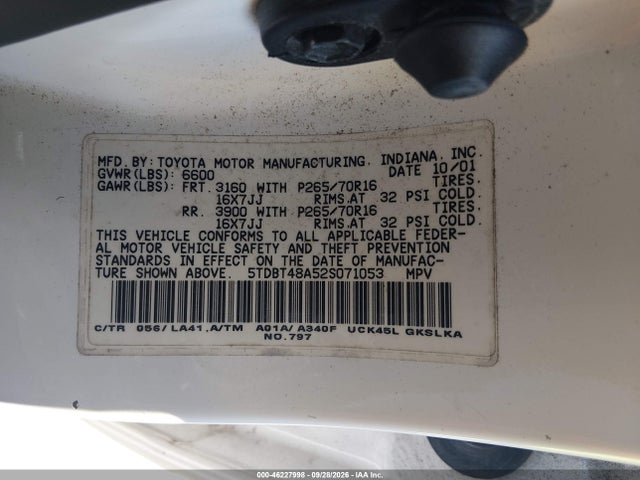 Продажа на аукционе авто 2002 Toyota Sequoia Limited V8, vin: 5TDBT48A52S071053, номер лота: 46227998
