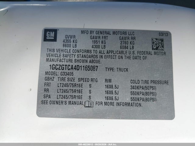 Продаж на аукціоні авто 2013 Chevrolet Express 3500 Work Van, vin: 1GCZGTCA4D1165087, номер лоту: 46228012