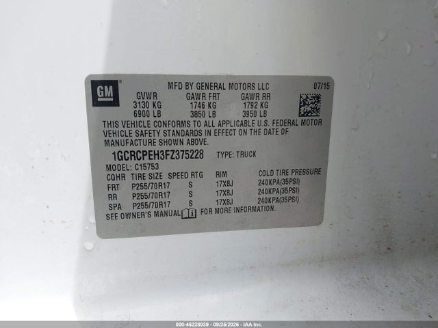 Aukcja sprzedaży 2015 Chevrolet Silverado 1500 Wt, vin: 1GCRCPEH3FZ375228, numer aukcji: 46228039