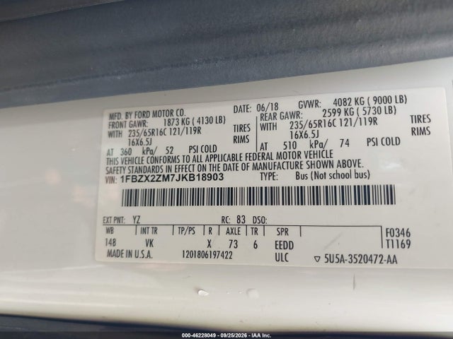 Продажа на аукционе авто 2018 Ford Transit-350 Xl, vin: 1FBZX2ZM7JKB18903, номер лота: 46228049