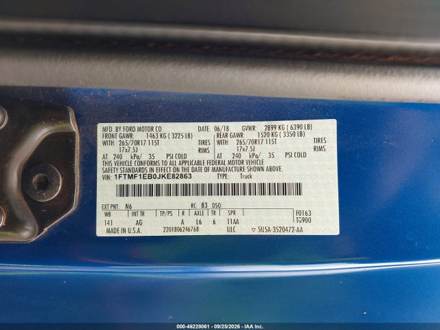 2018 Ford F-150 Xl მანქანა იყიდება აუქციონზე, vin: 1FTMF1EB0JKE82863, აუქციონის ნომერი: 46228061