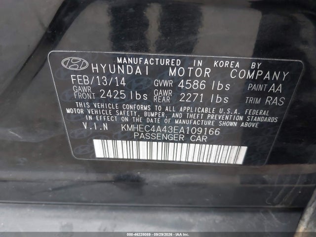 46228089 :رقم المزاد ، KMHEC4A43EA109166 vin ، 2014 Hyundai Sonata Hybrid Limited مزاد بيع