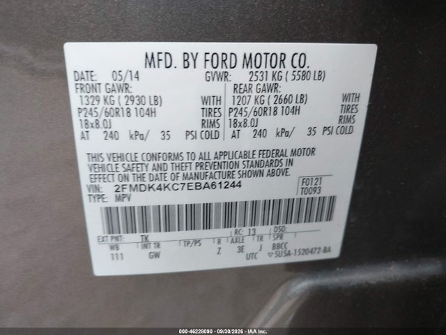 Ford Edge Limited 2014 2FMDK4KC7EBA61244 Image 9