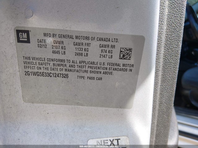 Aukcja sprzedaży 2012 Chevrolet Impala Lt, vin: 2G1WG5E33C1247326, numer aukcji: 46228111