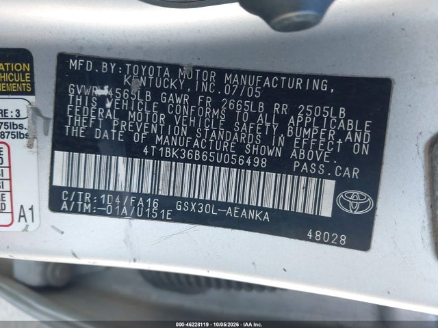 46228119 :رقم المزاد ، 4T1BK36B65U056498 vin ، 2005 Toyota Avalon Xl مزاد بيع