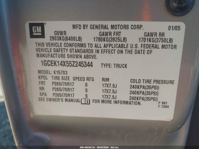 Продажа на аукционе авто 2005 Chevrolet Silverado 1500 Work Truck, vin: 1GCEK14X55Z245344, номер лота: 46228134