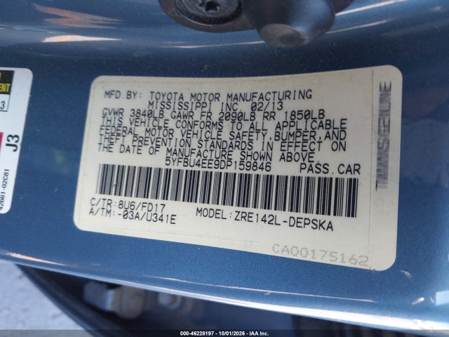 Продажа на аукционе авто 2013 Toyota Corolla S, vin: 5YFBU4EE9DP159846, номер лота: 46228197