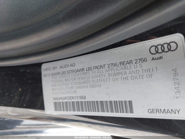 2013 Audi A6 3.0t Premium მანქანა იყიდება აუქციონზე, vin: WAUHGAFC9DN131858, აუქციონის ნომერი: 46228215