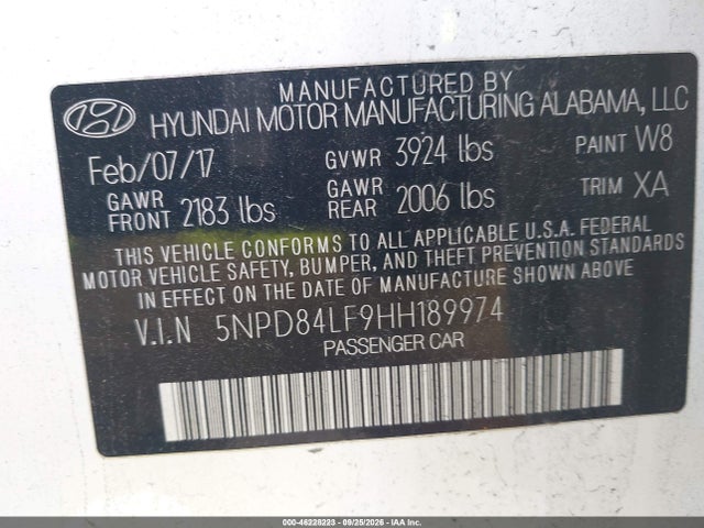 Продаж на аукціоні авто 2017 Hyundai Elantra Se, vin: 5NPD84LF9HH189974, номер лоту: 46228223