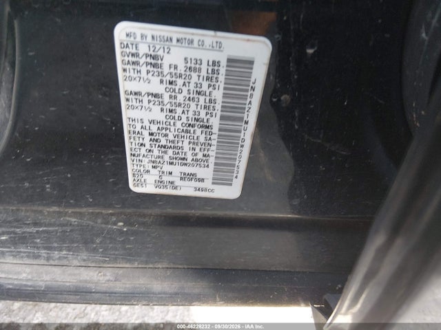 Продаж на аукціоні авто 2013 Nissan Murano Le, vin: JN8AZ1MU1DW207534, номер лоту: 46228232
