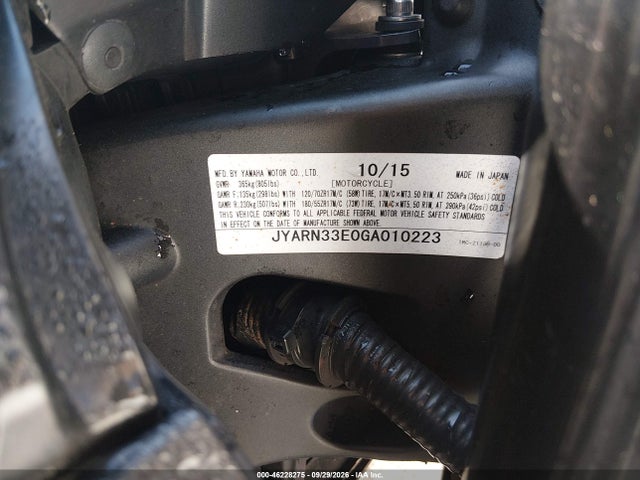 2016 Yamaha Fz09 მანქანა იყიდება აუქციონზე, vin: JYARN33E0GA010223, აუქციონის ნომერი: 46228275
