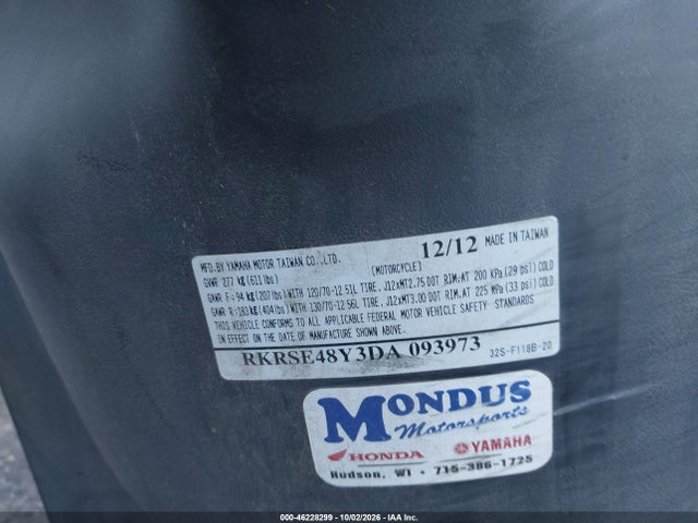 46228299 :رقم المزاد ، RKRSE48Y3DA093973 vin ، 2013 Yamaha Yw125 مزاد بيع