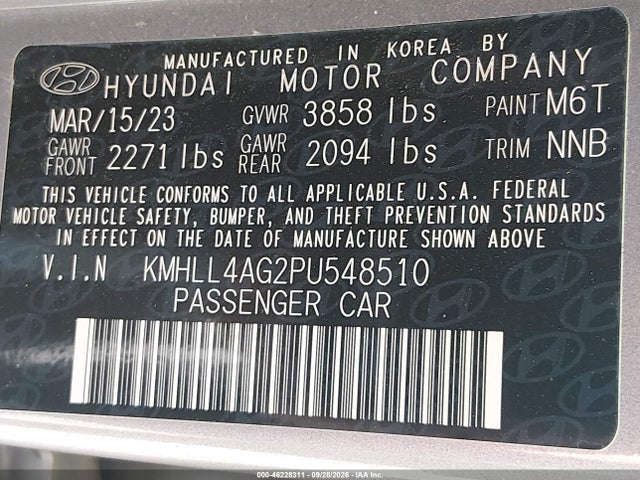 46228311 :رقم المزاد ، KMHLL4AG2PU548510 vin ، 2023 Hyundai Elantra Se مزاد بيع