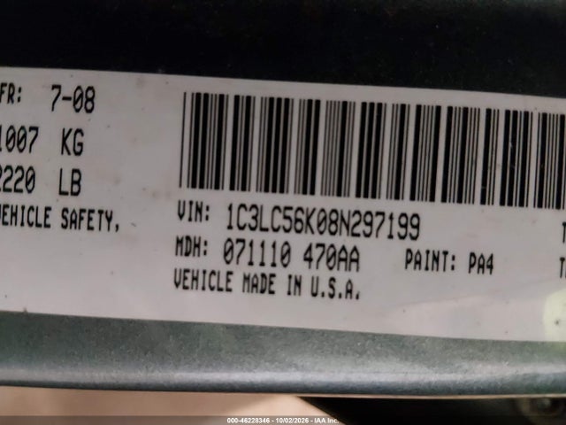 Продаж на аукціоні авто 2008 Chrysler Sebring Touring, vin: 1C3LC56K08N297199, номер лоту: 46228346