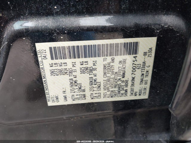 Продаж на аукціоні авто 2022 Nissan Rogue Sv Fwd, vin: 5N1BT3BA9NC700754, номер лоту: 46228399