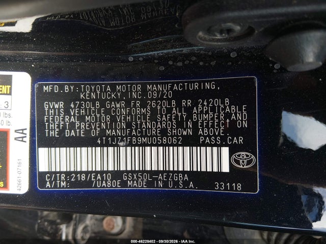 2021 Toyota Avalon Xle მანქანა იყიდება აუქციონზე, vin: 4T1JZ1FB9MU058062, აუქციონის ნომერი: 46228402
