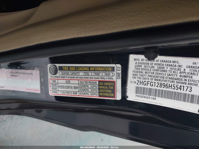 Продаж на аукціоні авто 2006 Honda Civic Ex, vin: 2HGFG12896H554173, номер лоту: 46228444