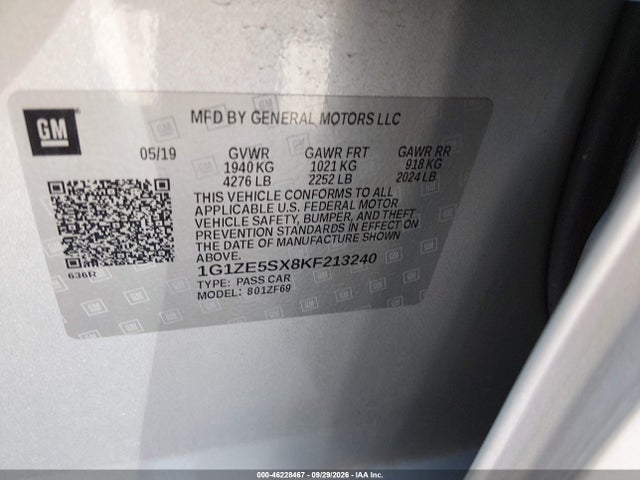 Продажа на аукционе авто 2019 Chevrolet Malibu Premier, vin: 1G1ZE5SX8KF213240, номер лота: 46228467