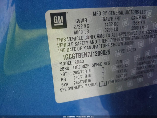 2018 Chevrolet Colorado Wt მანქანა იყიდება აუქციონზე, vin: 1GCGTBEN7J1209026, აუქციონის ნომერი: 46228482