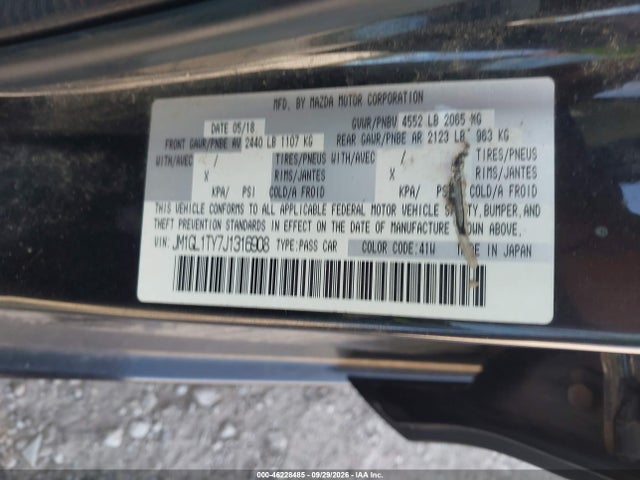 Продажа на аукционе авто 2018 Mazda Mazda6 Grand Touring, vin: JM1GL1TY7J1316908, номер лота: 46228485