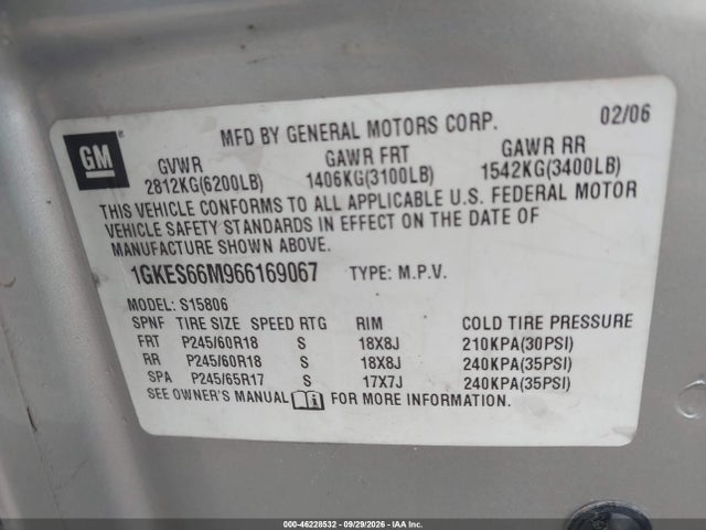 Aukcja sprzedaży 2006 Gmc Envoy Xl Denali, vin: 1GKES66M966169067, numer aukcji: 46228532