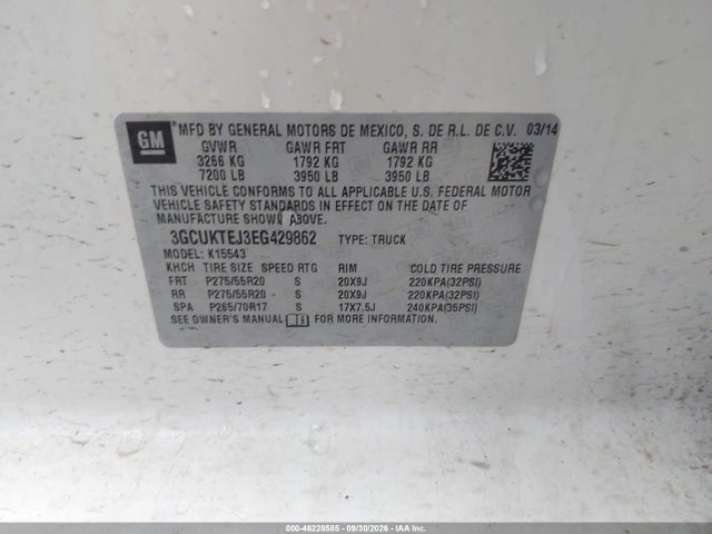 46228585 :رقم المزاد ، 3GCUKTEJ3EG429862 vin ، 2014 Chevrolet Silverado 1500 High Country مزاد بيع
