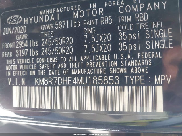 Продаж на аукціоні авто 2021 Hyundai Palisade Calligraphy, vin: KM8R7DHE4MU185853, номер лоту: 46228593