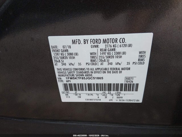 Продажа на аукционе авто 2018 Ford Explorer Limited, vin: 1FM5K7F85JGC51865, номер лота: 46228599