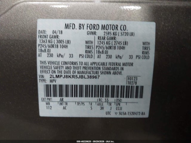 Lincoln Mkx Select 2018 2LMPJ8KR5JBL38967 Image 9